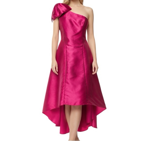 Sachin + Babi Dresses & Skirts - Sachin & Babi Noir Looper High-Low One Shoulder Gown w Bow Accent Tropical Pink